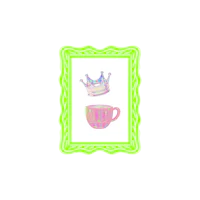 a tea cup and a crown in a green frame