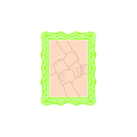 a green frame with two hands in it
